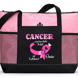 Cancer May Have Started the Fight Personalized Breast Cancer Tote Bag with Mesh Pockets, Chemotherapy