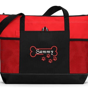 Bone Paw Print Personalized Embroidered Pet Travel Tote, Pet Lover, Dog Tote, Personalized Pet Tote