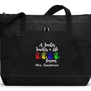 A Teacher Touches a Life Forever Personalized Tote Zippered Embroidered tote Bag, Gift for Teacher, Teacher Appreciation