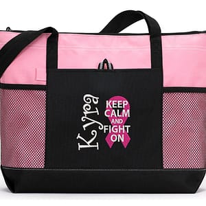 Breast Cancer Personalized Chemo, Cancer Awareness Zippered Tote Bag With Mesh Pockets