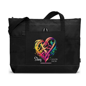 Cancer Sucks Personalized Tote Bag with Mesh Pockets, Chemotherapy